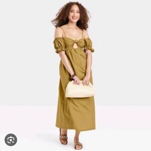 A New Day Front Tie MIDI Sunday Dress in Olive Green